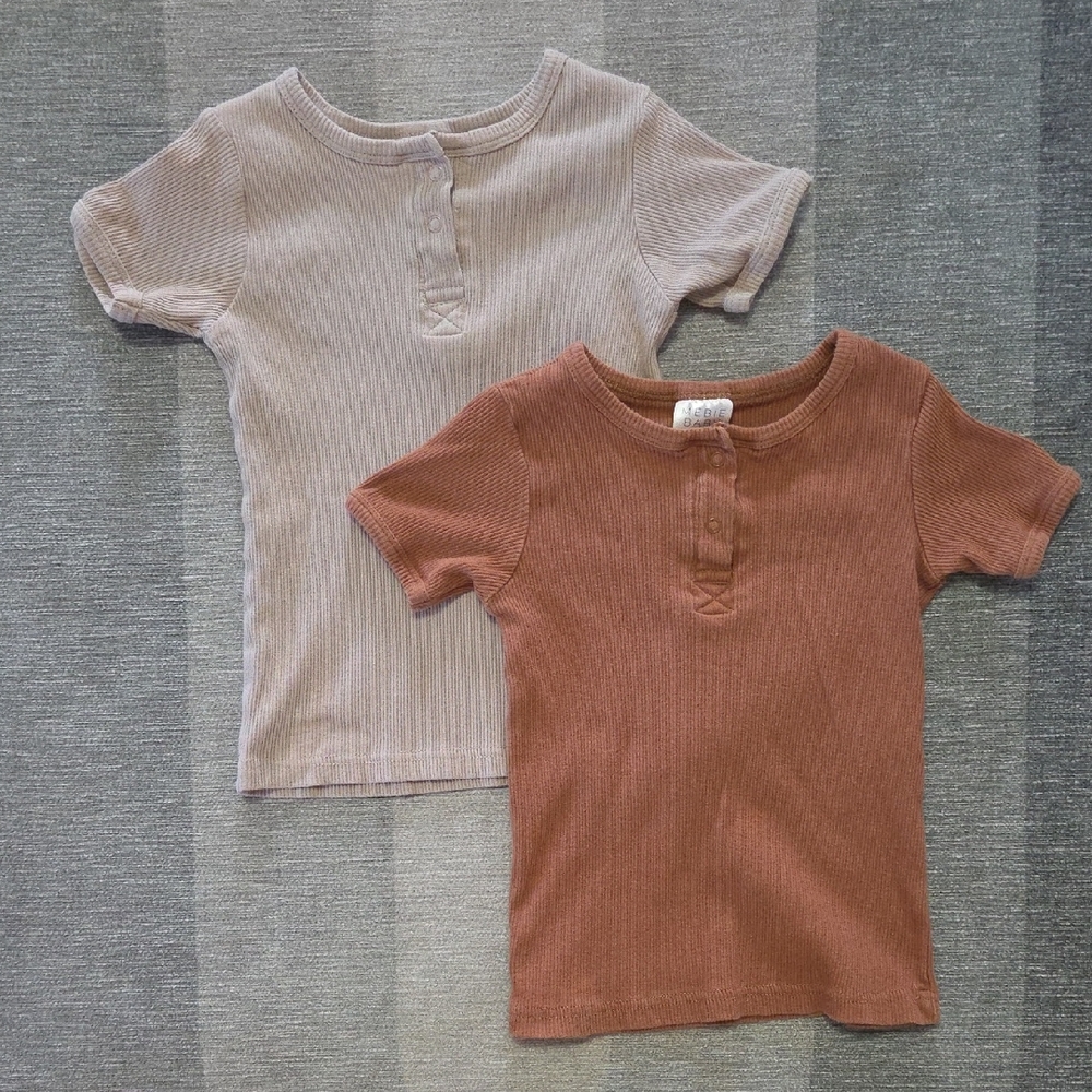 Mebie Baby Organic Cotton Short Sleeve Snap Shirt 2T Oatmeal & Mustard